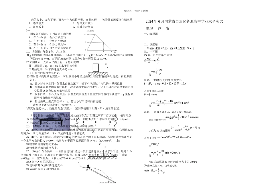 月内蒙古自治区普通高中学业水平考试物理试卷_第2页