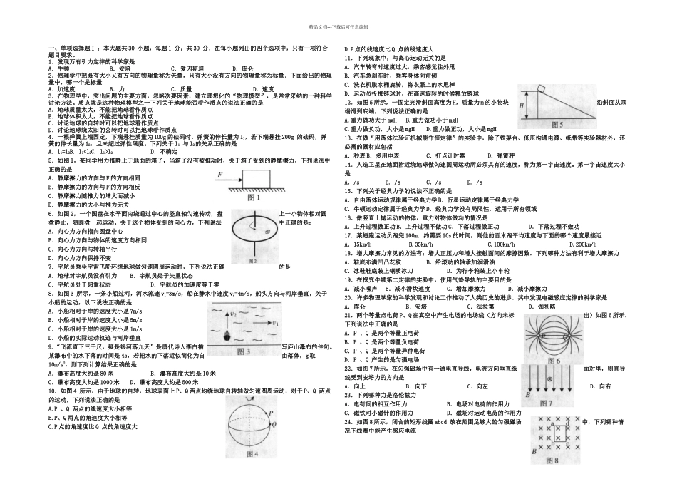 月广东普通高中物理学业水平考试_第1页
