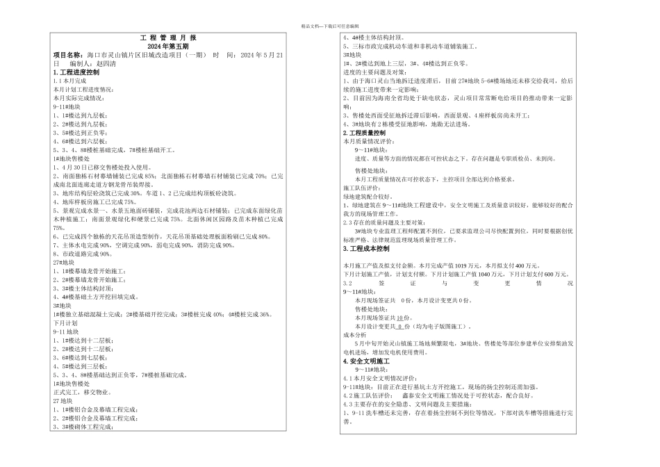 月项目工程管理月报灵山项目_第1页