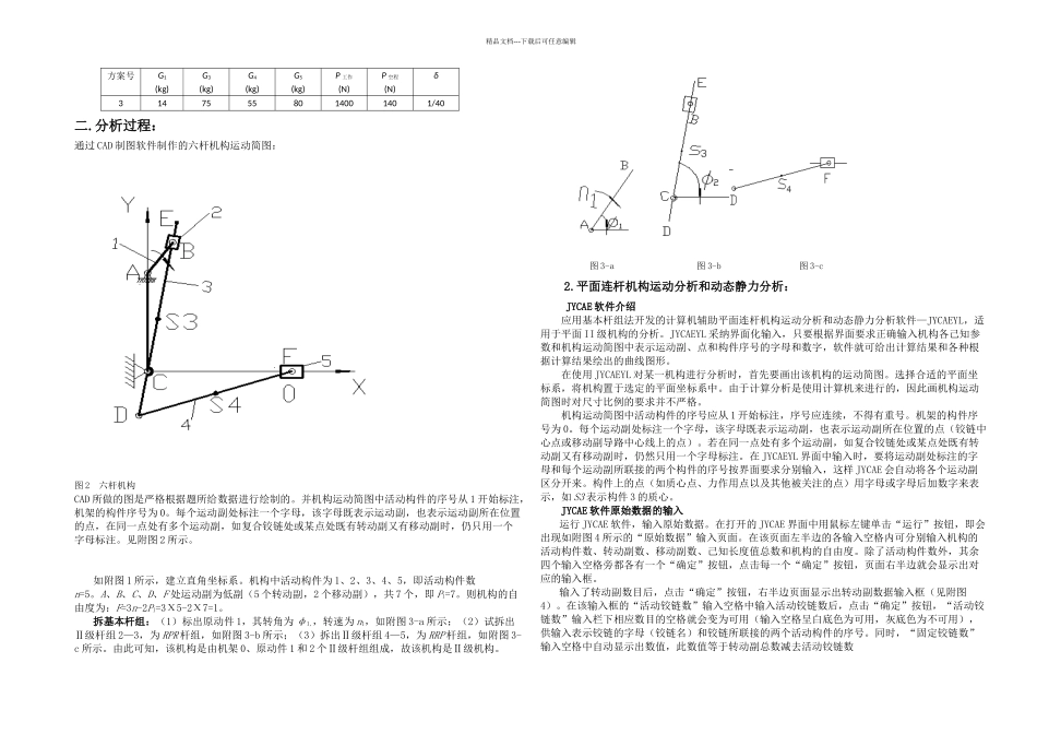 机械原理课程设计六杆机构运动与动力分析_第2页
