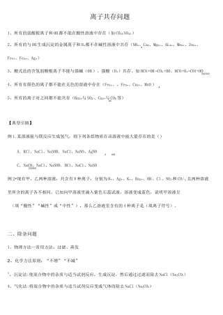 中考化学复习： 化学离子共存及除杂典型题目和解题方法