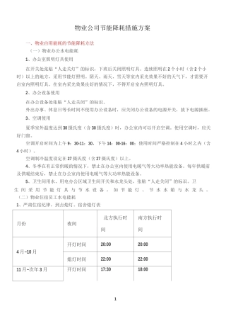 物业公司节能降耗措施方案