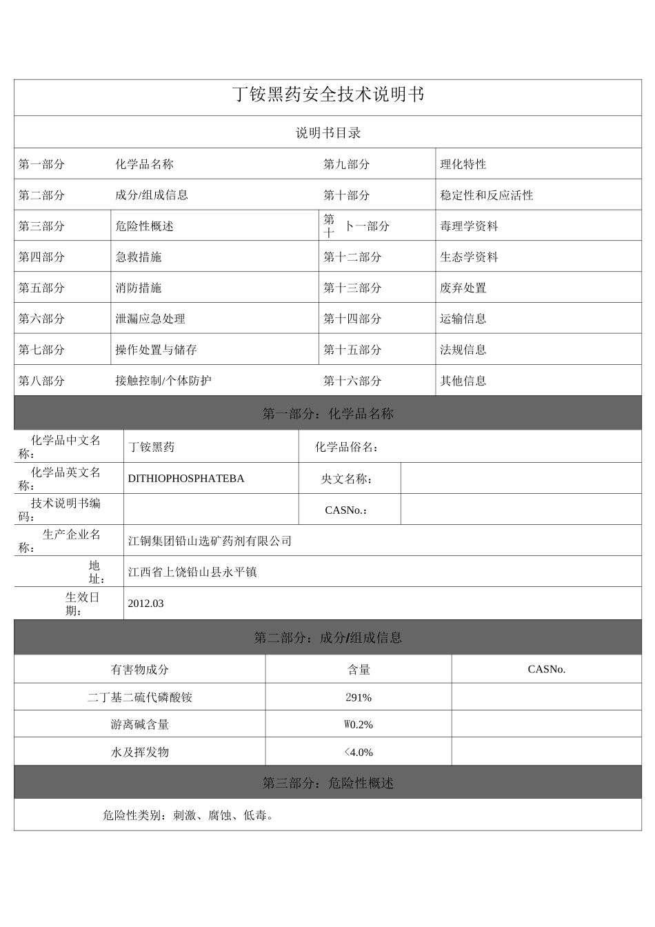 (完整版)丁铵黑药安全技术说明书_第1页