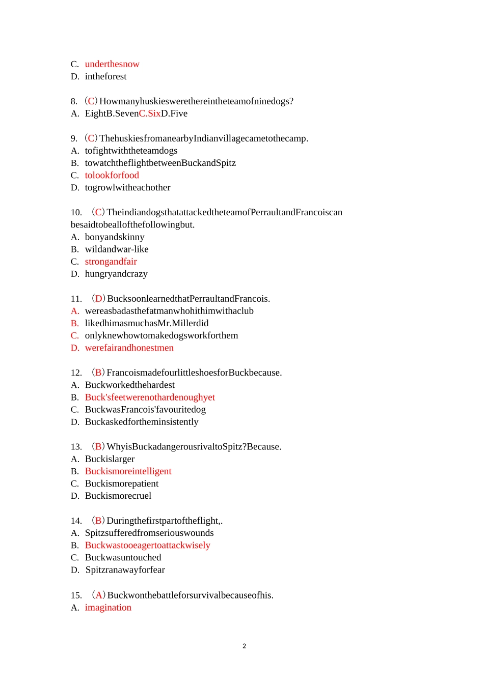 野性的呼唤( The call of the wild)习题及答案_第2页