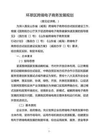 环翠区跨境电子商务发展规划