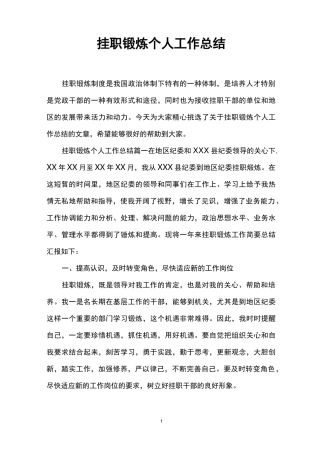 挂职锻炼个人工作总结