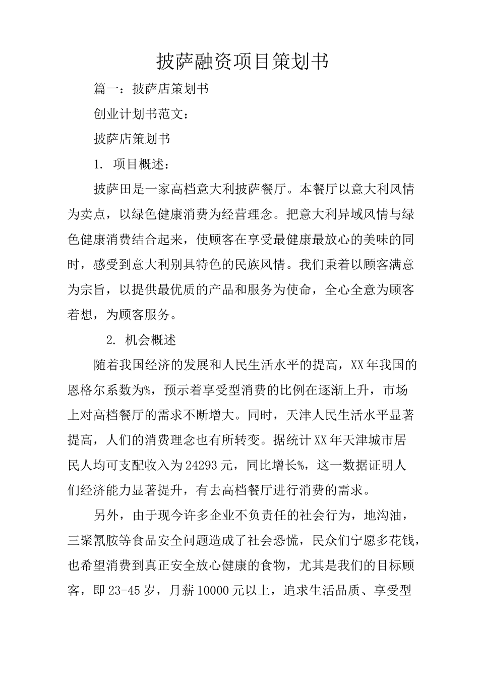 披萨融资项目策划书_第1页