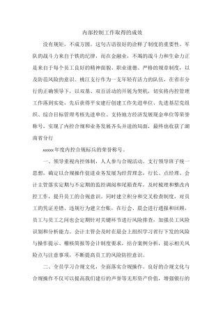 内部控制工作取得的成效