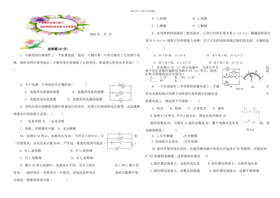 李沛辰九年级物理电压电阻一_第1页