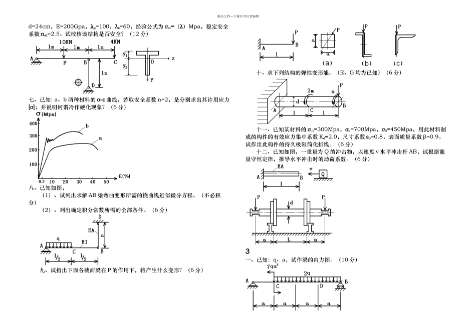 材料力学考研真题十一套_第3页