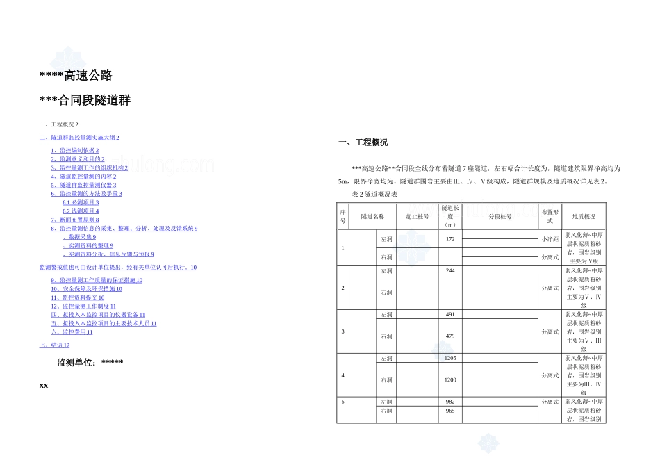 某高速公路隧道群施工监控方案_第1页