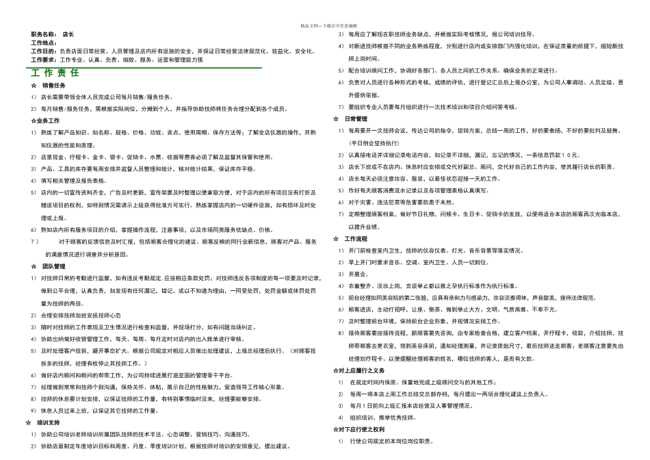 标准美容院岗位职责描述_第1页