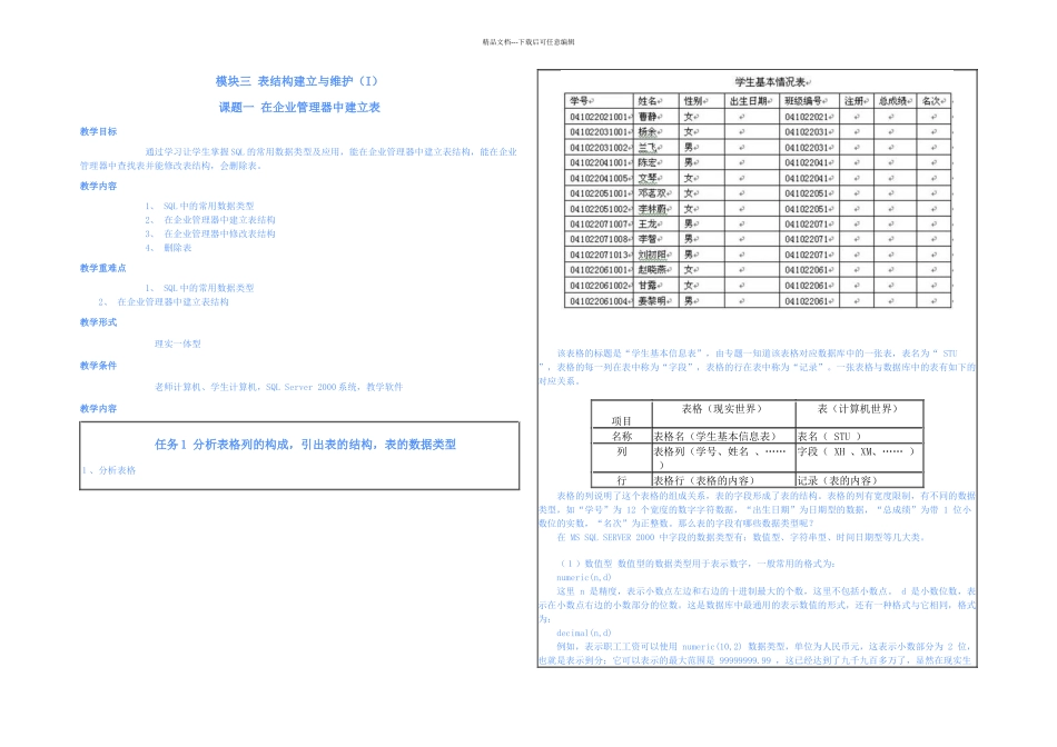 模块二表结构建立与维护_第1页