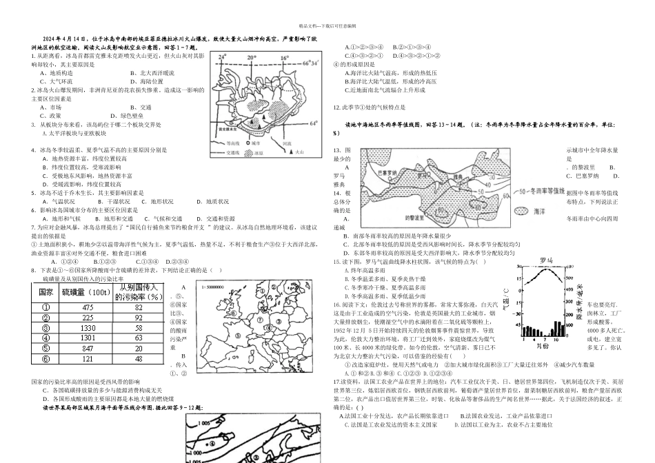 欧洲西部专题练习_第1页