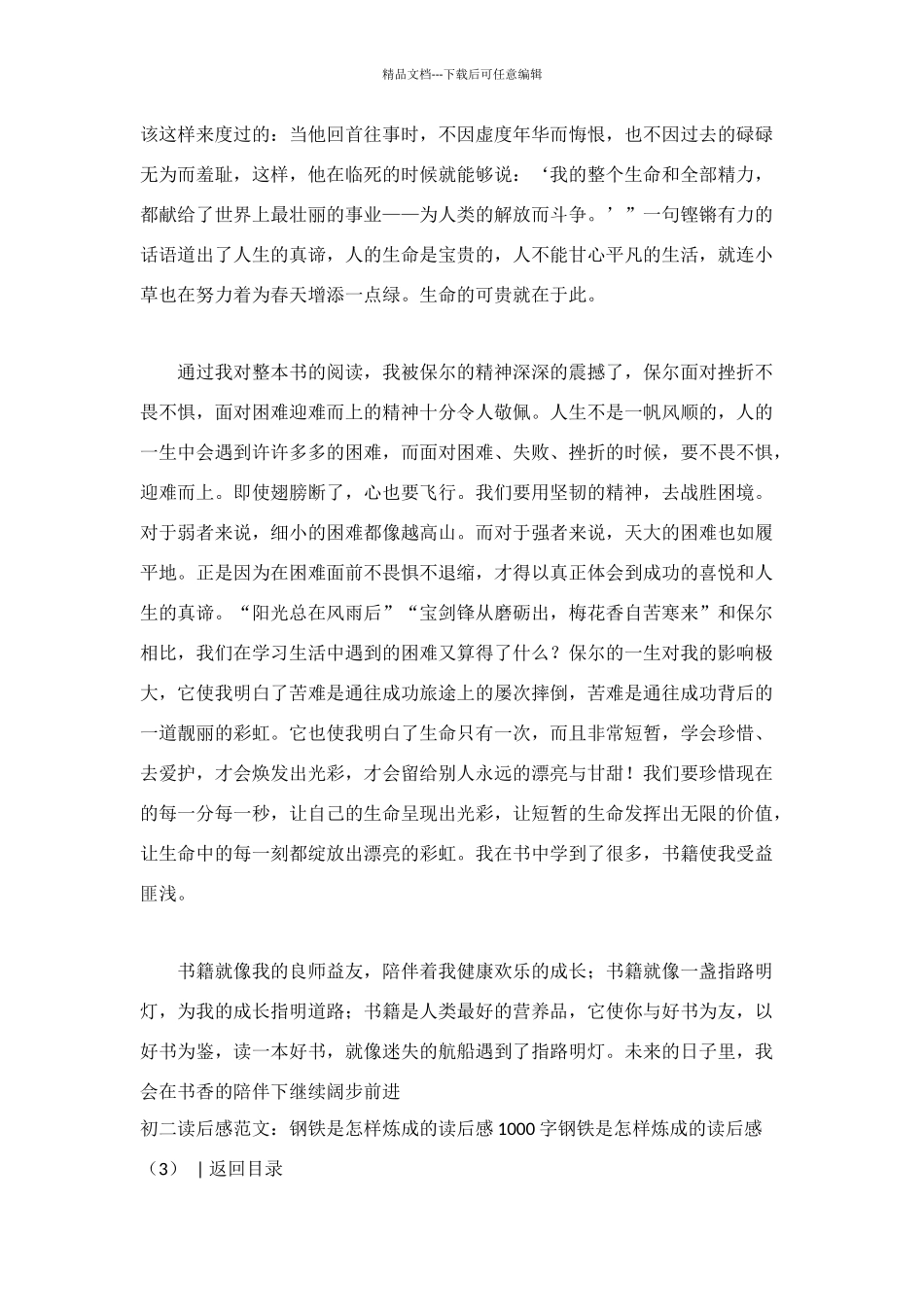 钢铁是怎样炼成的读后感_第3页