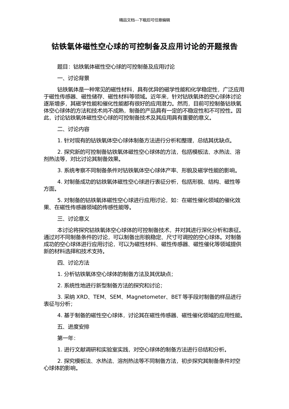 钴铁氧体磁性空心球的可控制备及应用研究的开题报告_第1页