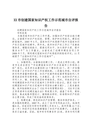 XX市创建国家知识产权工作示范城市自评报告