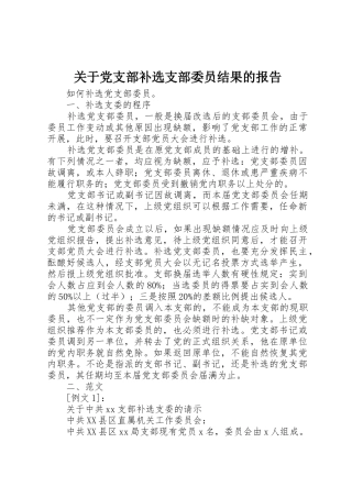 关于党支部补选支部委员结果的报告