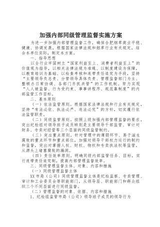 加强内部同级管理监督实施方案