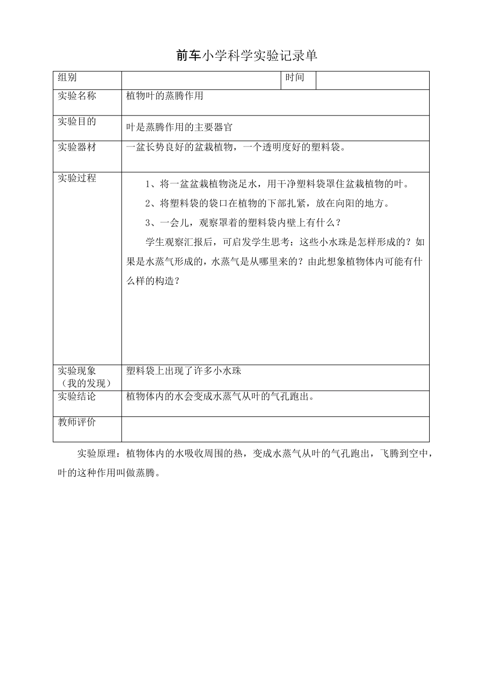 四年级上册科学实验报告记录_第2页