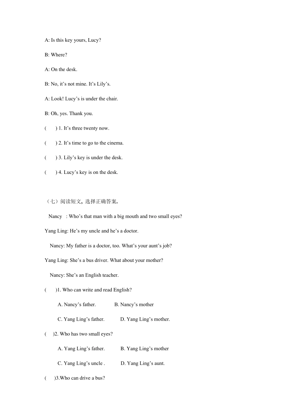 四年级上册英语阅读理解练习_第3页