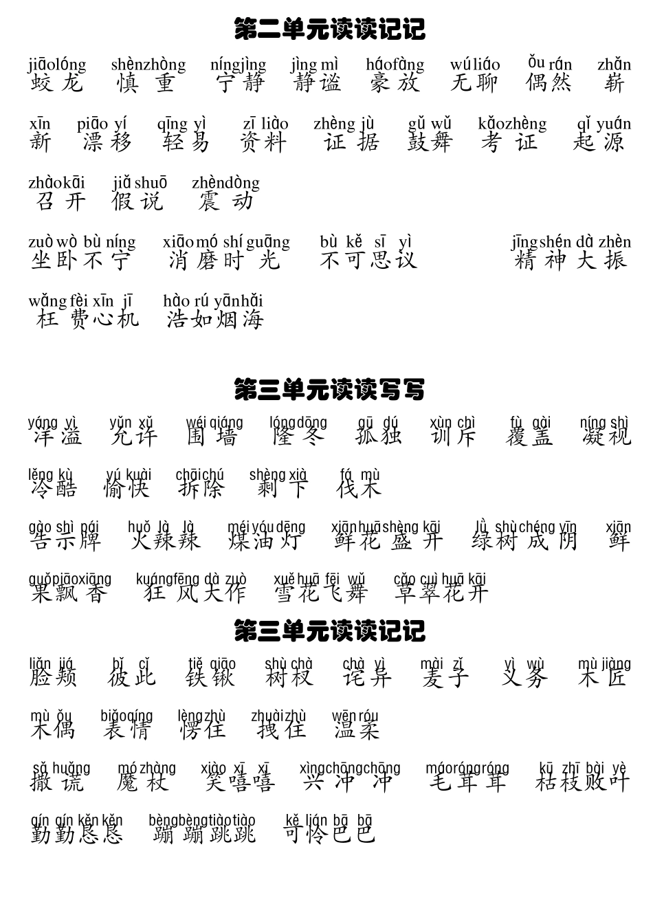 四年级上册语文18单元词语盘点带拼音_第2页