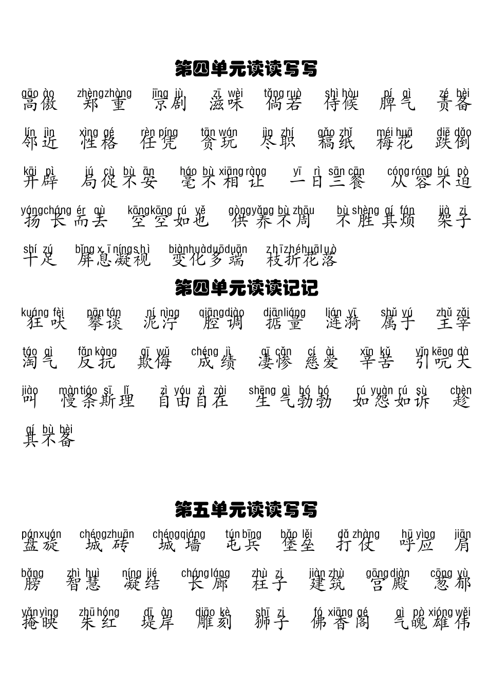 四年级上册语文18单元词语盘点带拼音_第3页