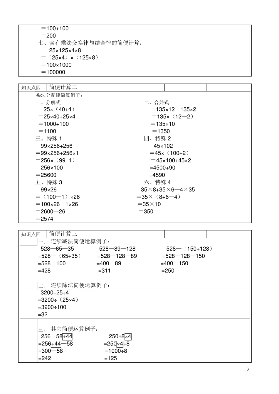 四年级下册数学期末复习资料(练习)_第3页