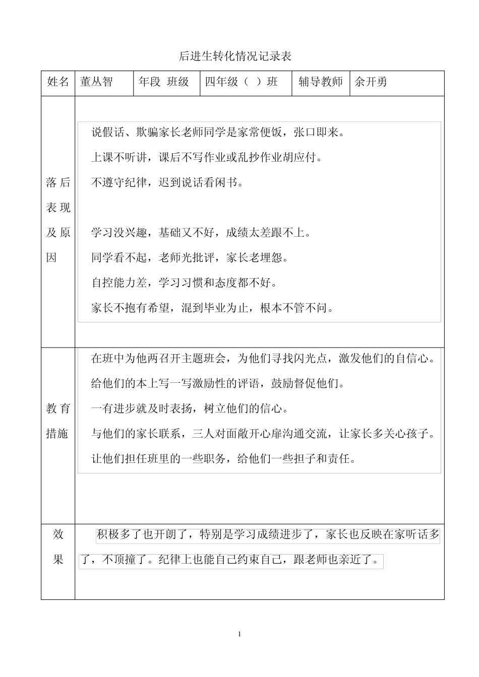四年级下后进生转化记录_第1页