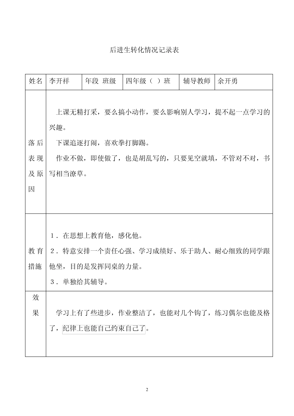 四年级下后进生转化记录_第2页