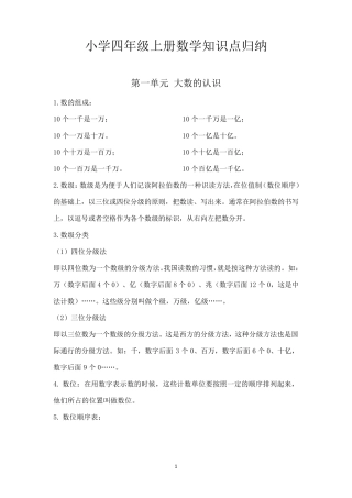 四年级数学上册知识点归纳