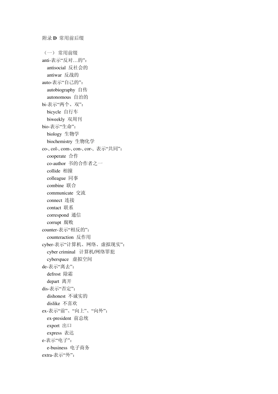 四级英语常用前后缀_第1页