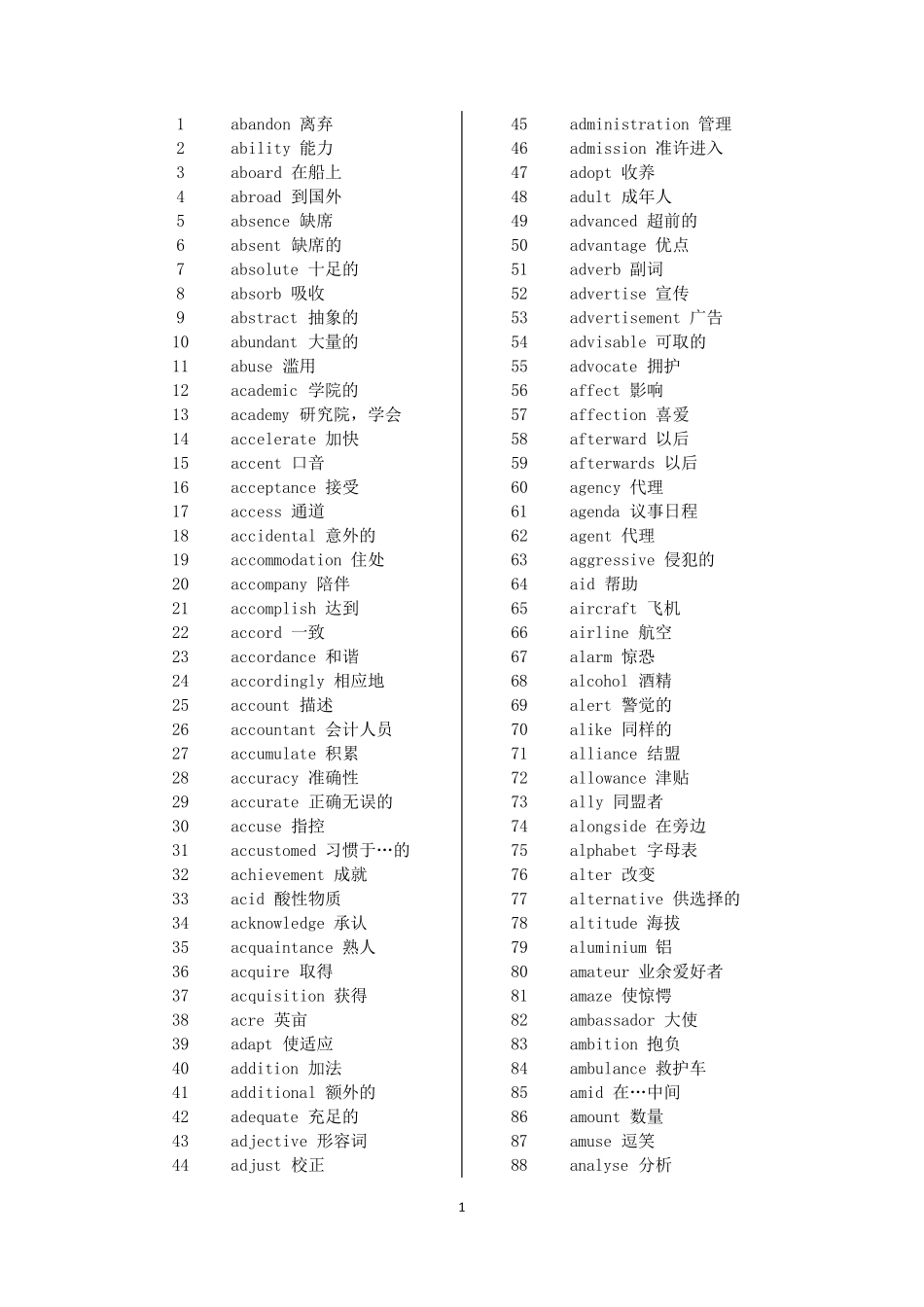 四级英语词汇表_第1页