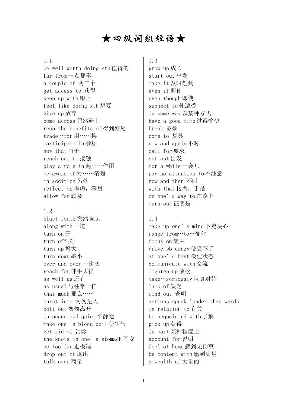 四级词组短语_第1页