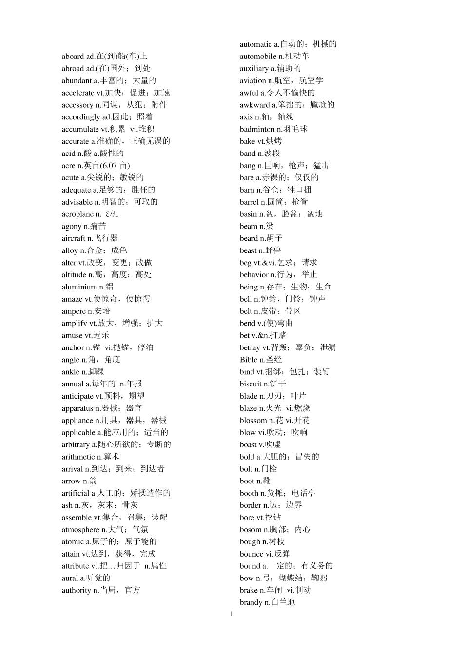 四级高频词汇表字母顺序_第1页