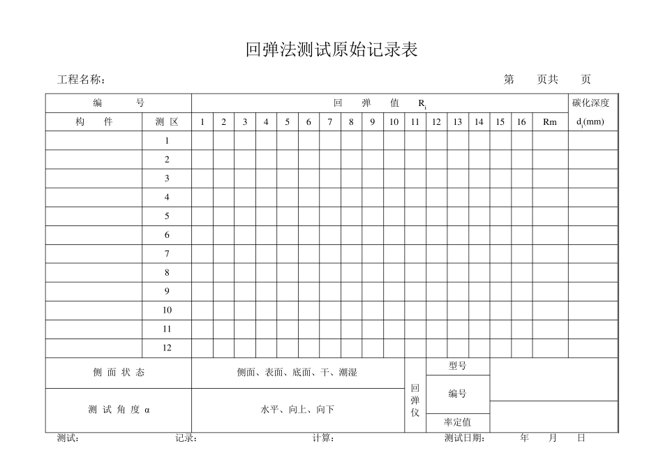 回弹法检测原始记录表_第1页