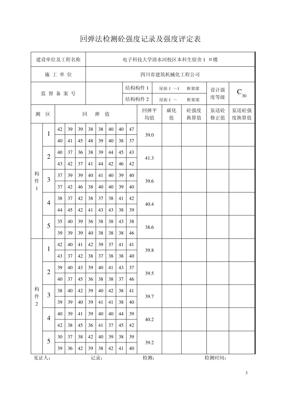 回弹法检测砼强度记录及强度评定C30_第3页