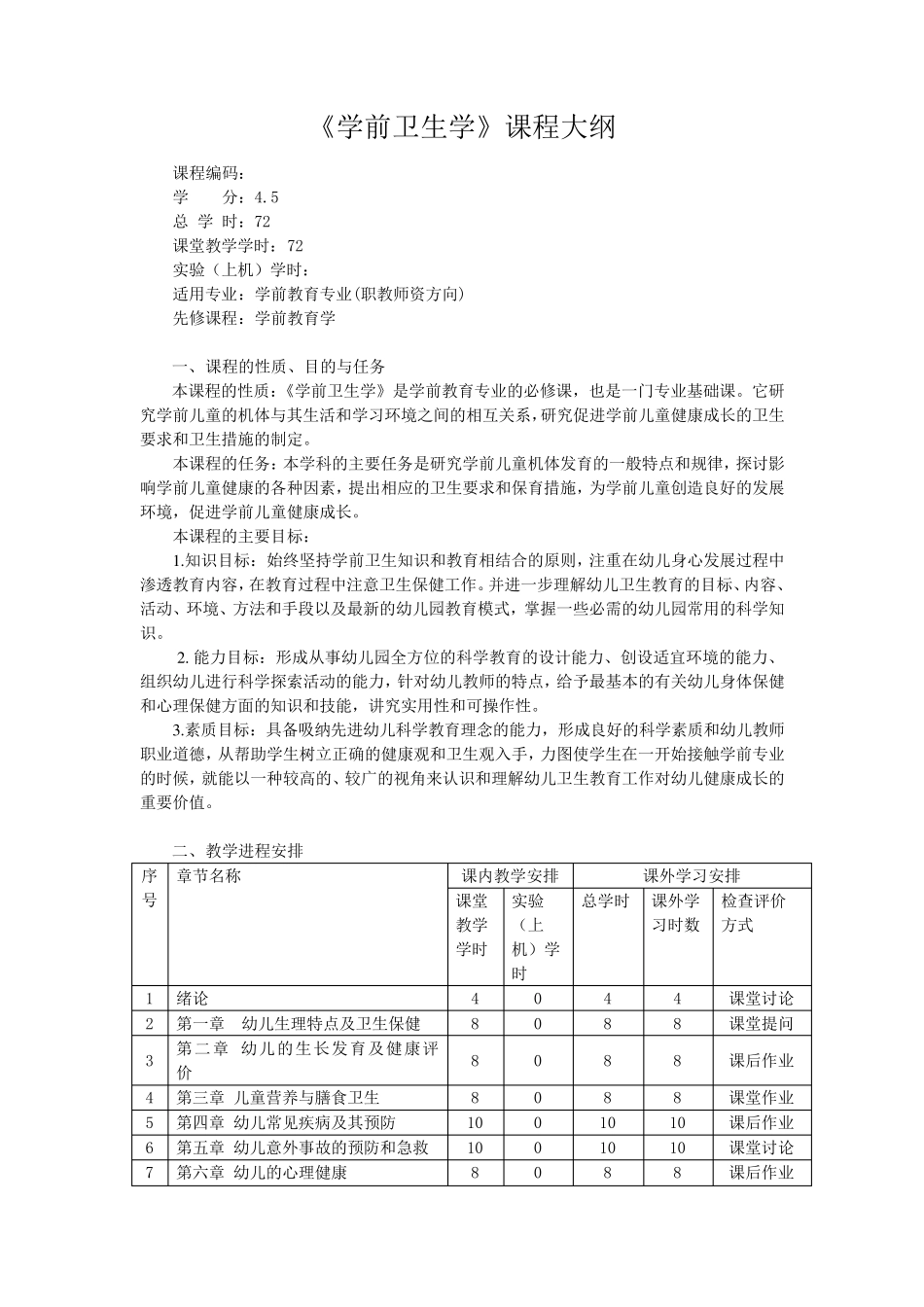 学前卫生学课程大纲_第1页
