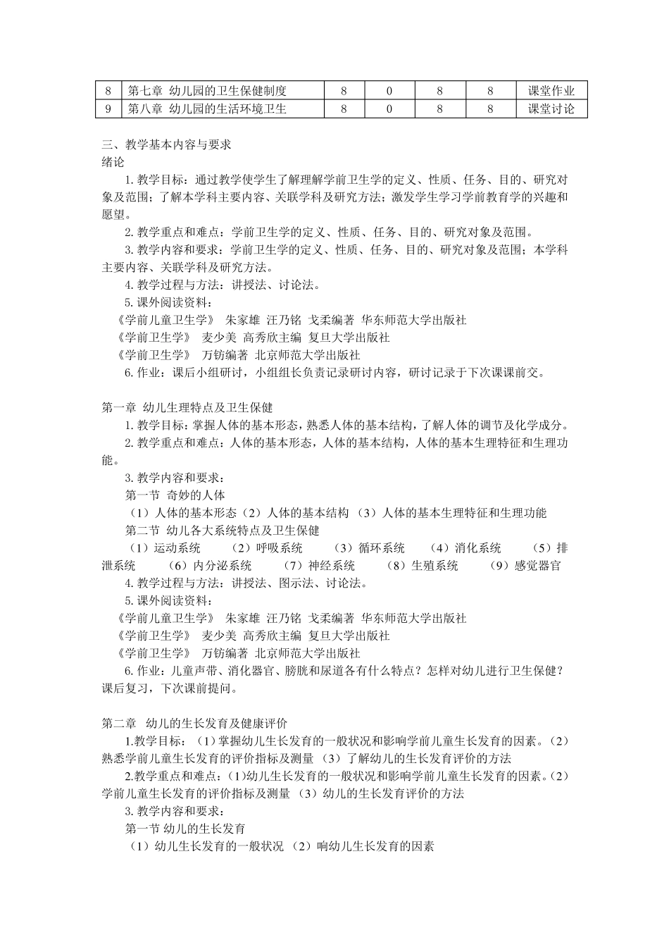 学前卫生学课程大纲_第2页