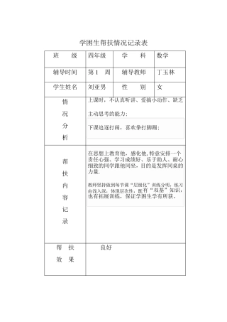 学困生帮扶情况记录表