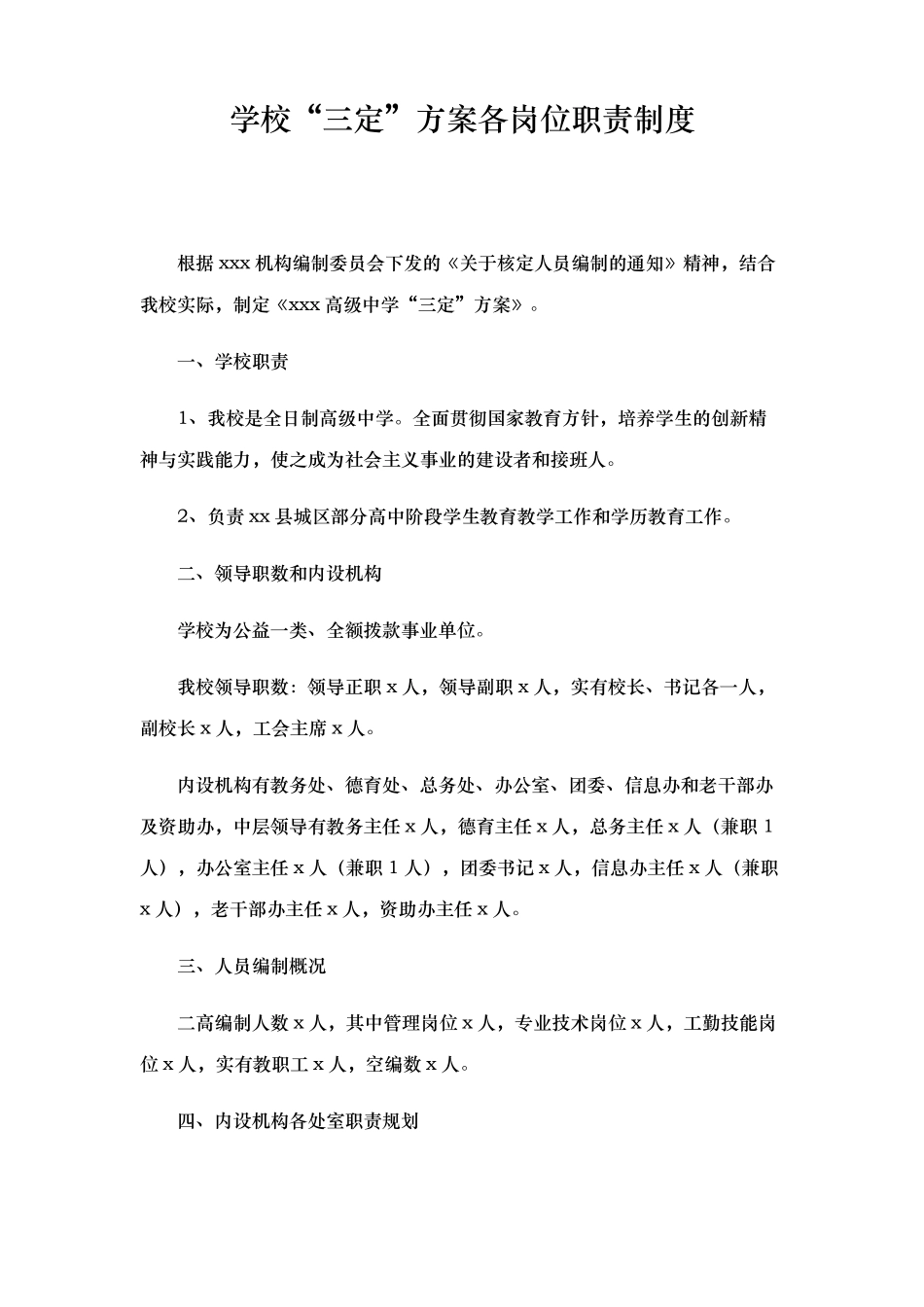 学校三定方案岗位职责制度_第1页