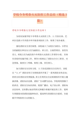 学校今冬明春火灾防控工作总结(3篇)