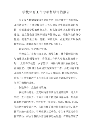 学校体育工作专项督导评估报告