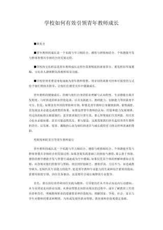 学校如何有效引领青年教师成长