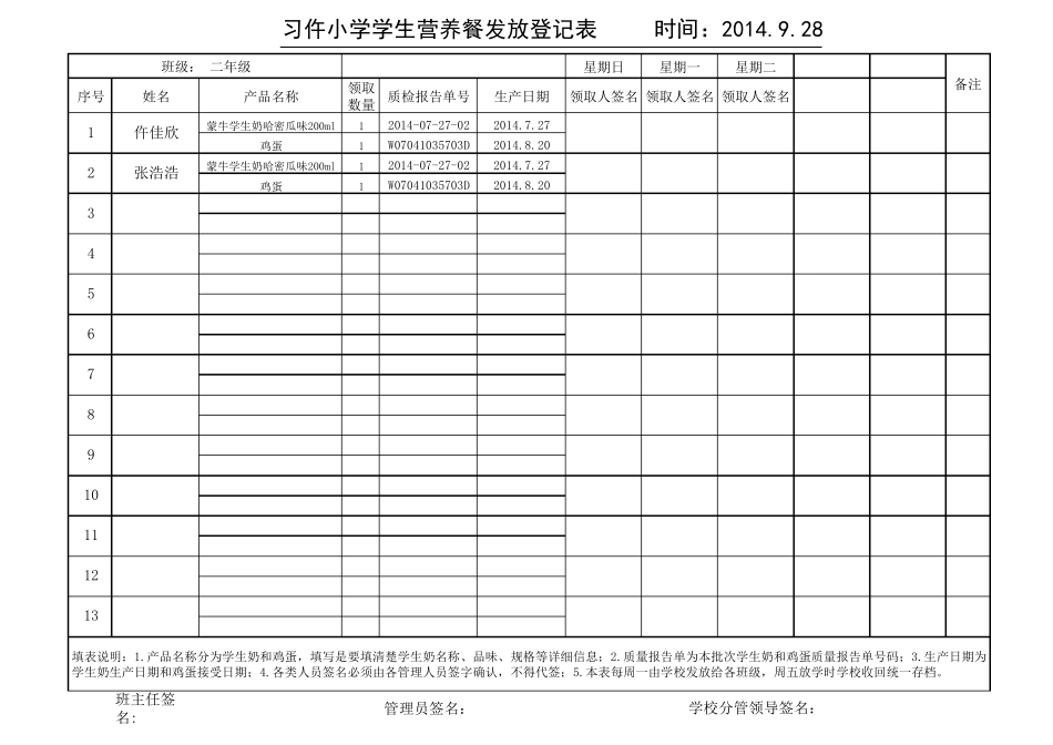 学校学生营养餐发放登记表_第2页