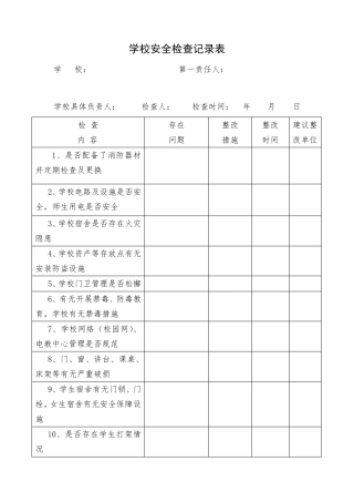 学校安全检查记录表