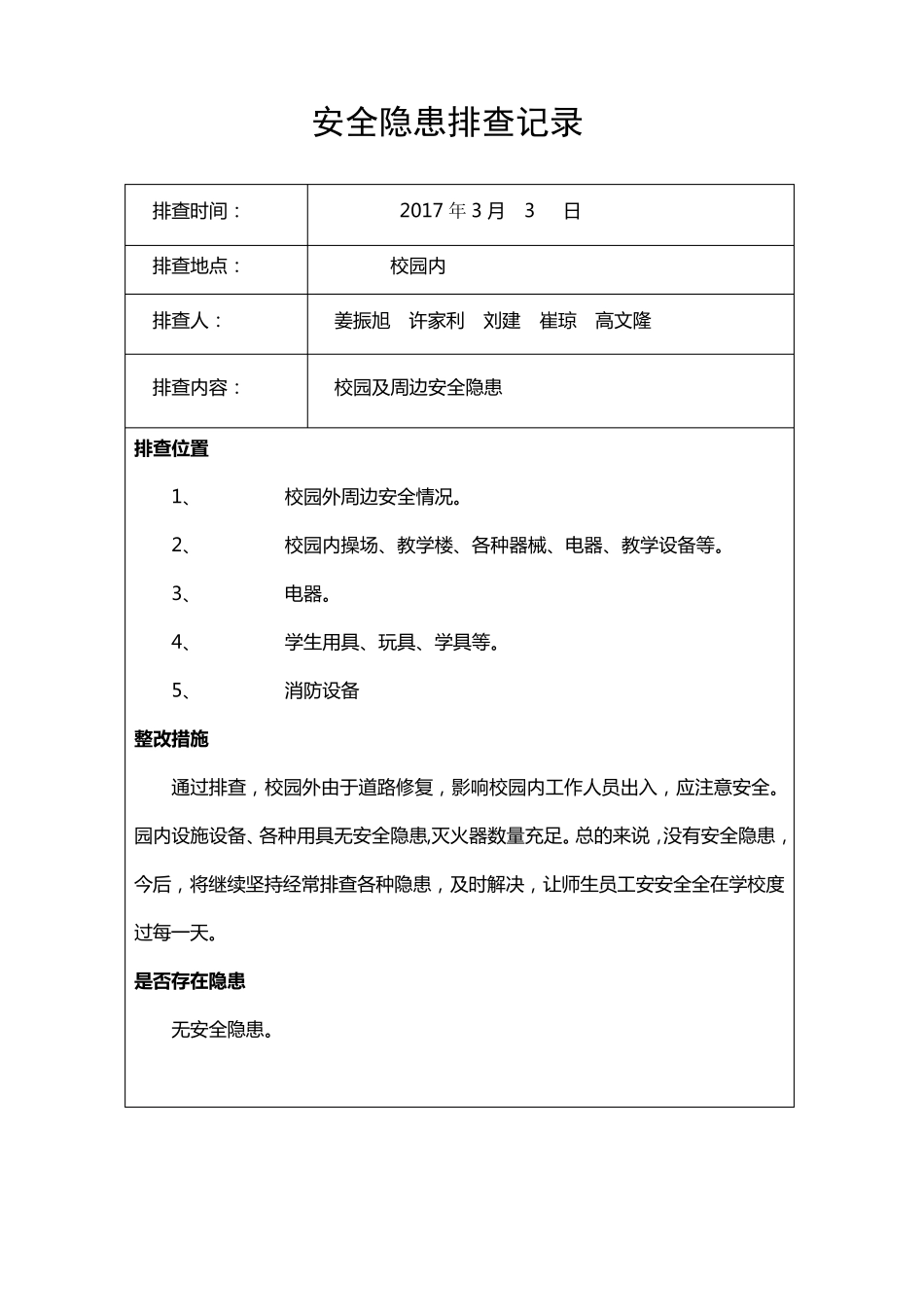 学校安全隐患排查记录_第1页