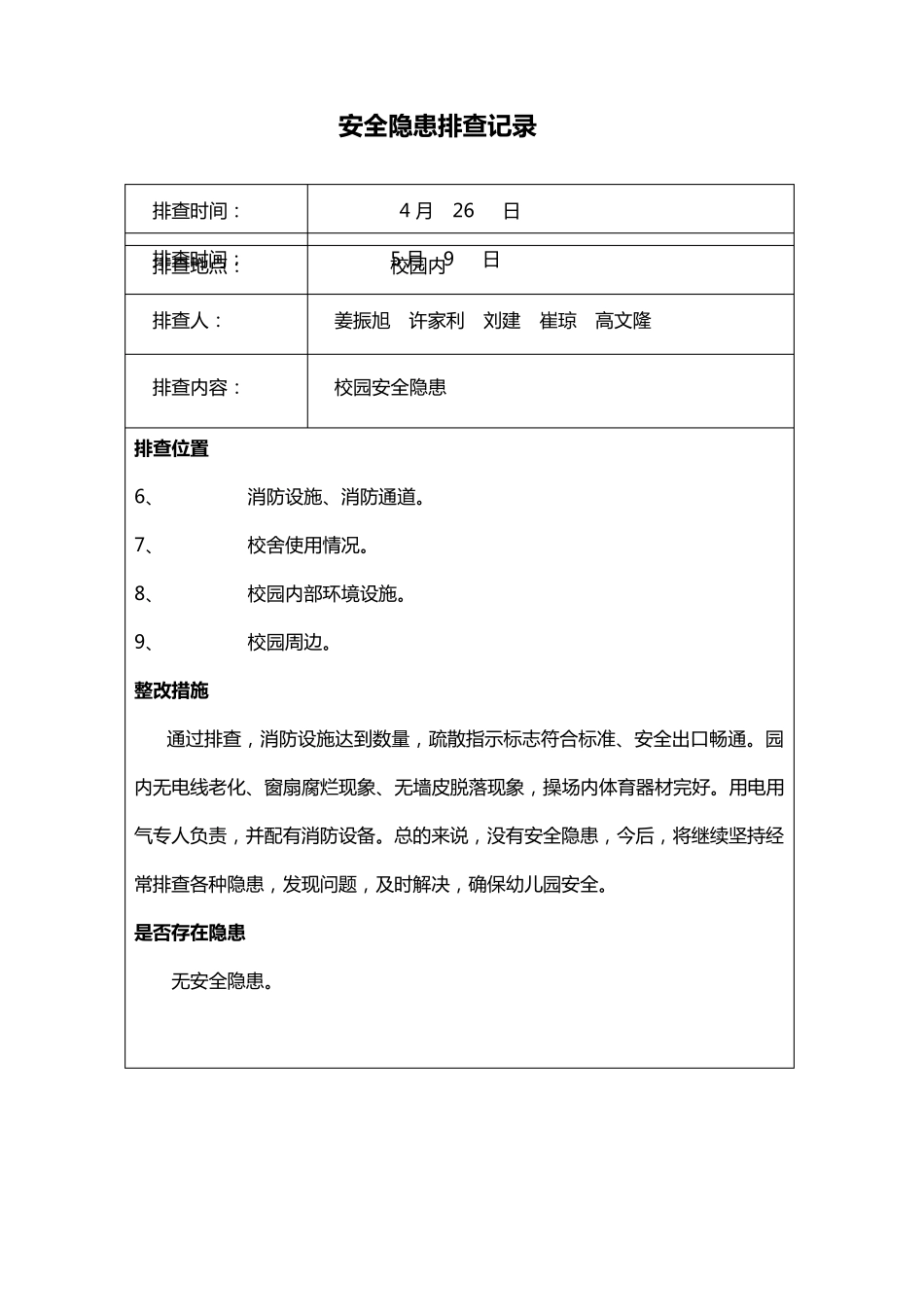 学校安全隐患排查记录_第2页