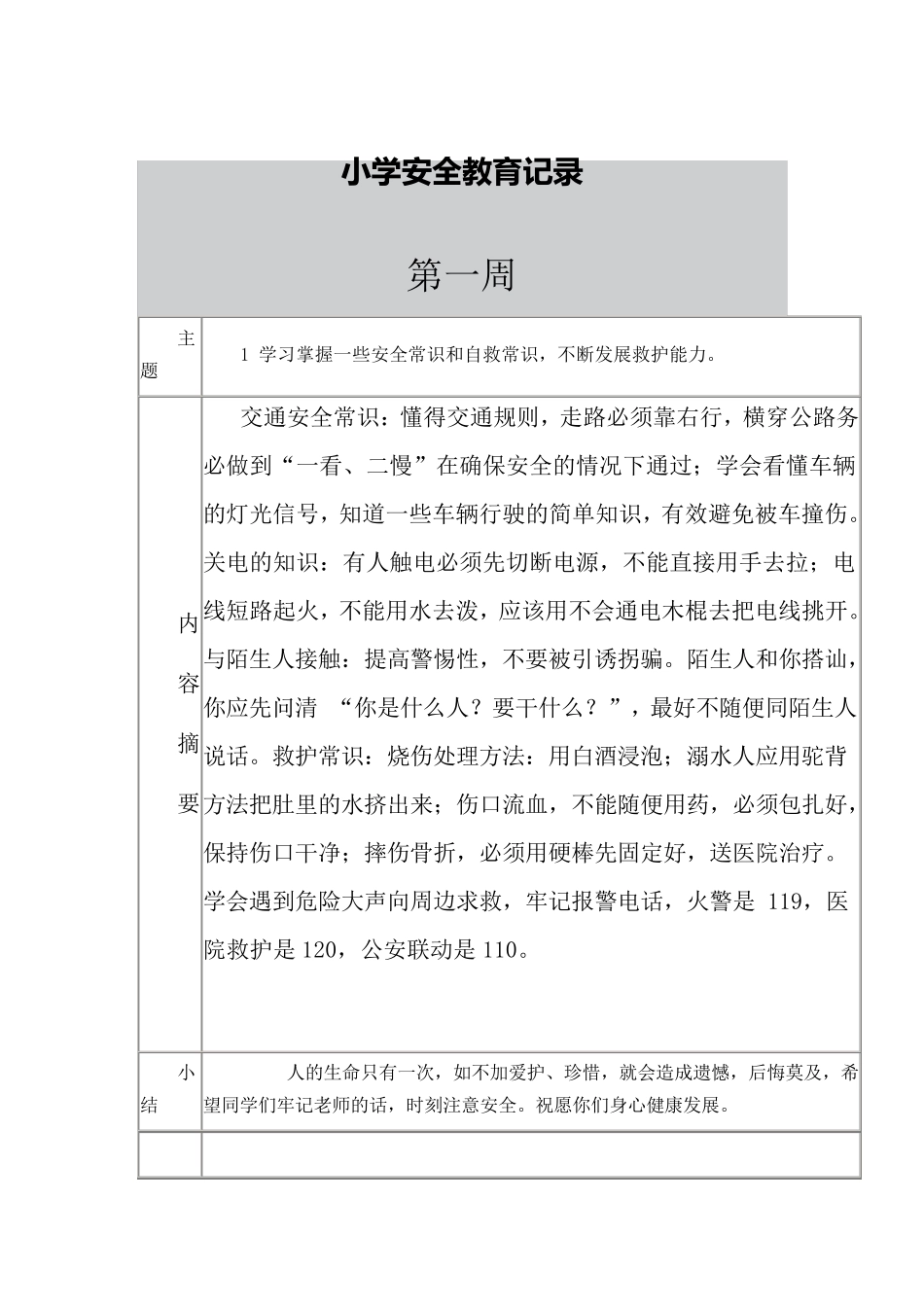 学校每周安全教育记录_第1页