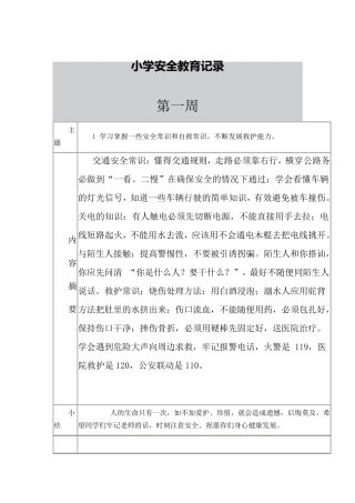 学校每周安全教育记录